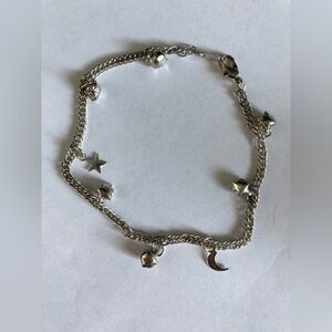 Silver Star & Moon Charm Anklet